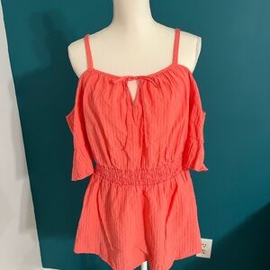 Lane Bryant Cold Shoulder Top Orange Coral Adjustable Straps Size 16 Summer